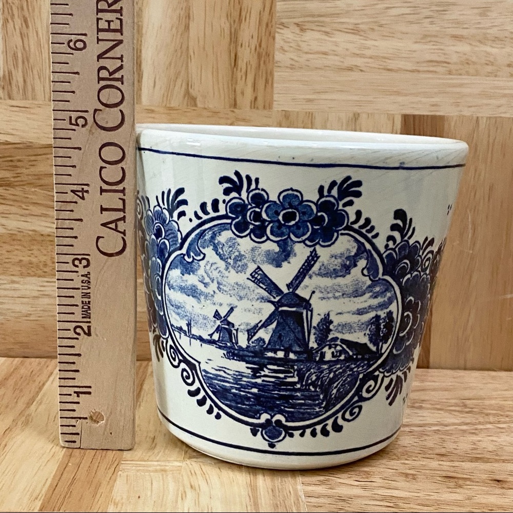 Vintage DELFT Blue Delft Blauw Holland Pottery Windmill 5” Blue & White Planter - Picture 2 of 14